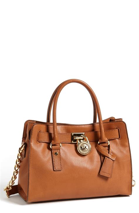 michael kors hamilton satchel medium brown|Hamilton medium leather satchel.